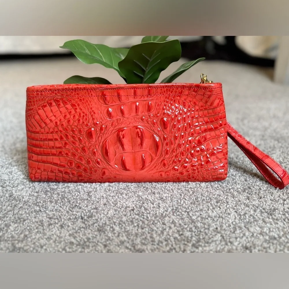 Brahmin Red Crocodile Embossed Wristlet Clutch